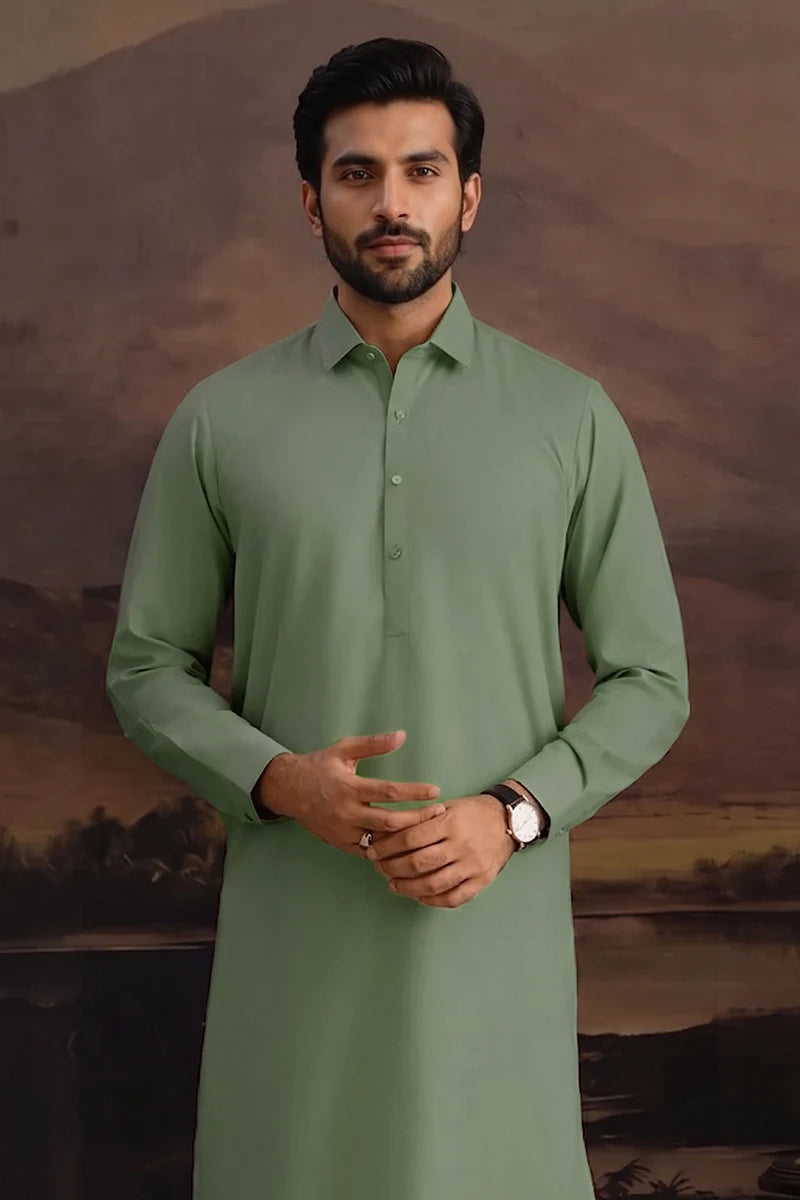 Premium Men's Unstitched Cotton Fabric Suit (Muted Pistachio)