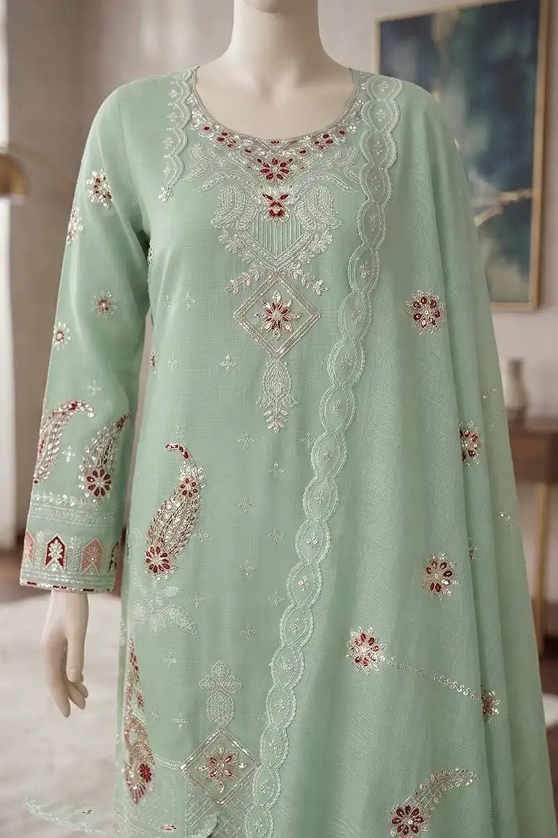 Marvi by Breeza Fashion - 3PC Unstitched Embroidered Lawn Suit (Light Sage Green)