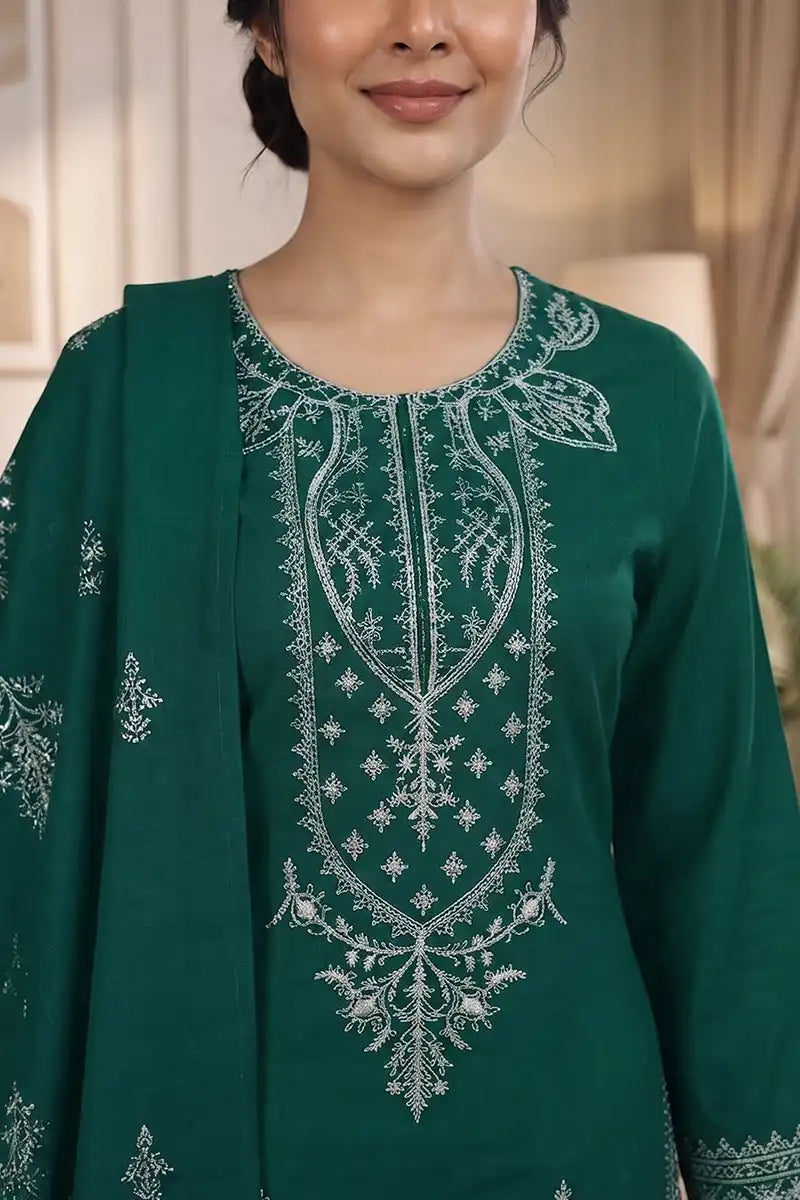 Gulmeher by Breeza Fashion - 3PC Unstitched Embroidered Lawn Suit (Dark Green)