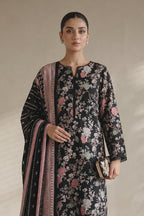 Khaadi – 3 Piece Unstiched Premium Printed Lawn Suit (Black & Dusty Pink Floral)