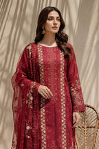 Millat - 3PC Unstitched Embroidered Lawn Suit (Deep Crimson)