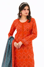 Zesh - Drop Fourteen Printed Series 3PC Unstitched Lawn Suit (Orange Flame)