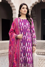 Zesh - 3PC Unstitched Embroidered Lawn Suit (Royal Violent & Magenta Pink)