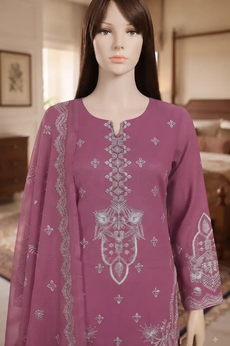 Arooj by Breeza Fashion - 3PC Unstitched Embroidered Lawn Suit (Dusty Plum)