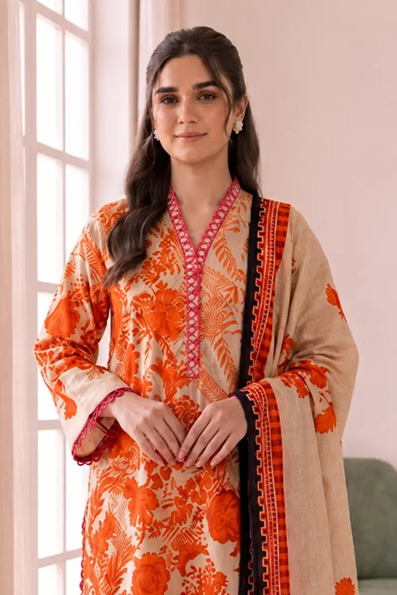 Roshaan by KBC Fashion Stitched 3-Piece Lawn Suit (Warm Sand)