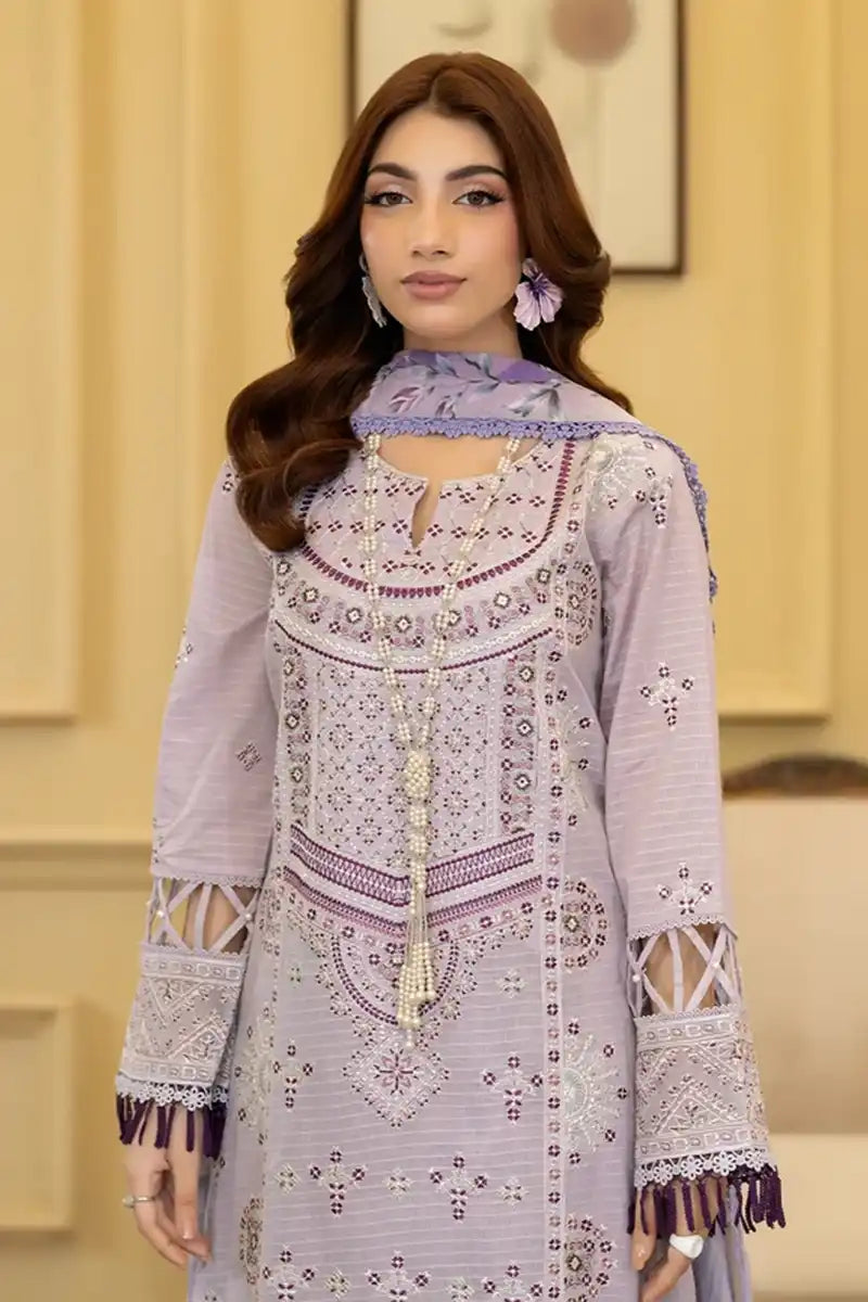 Elvia By Johra - 3PC Unstitched Embroidered Lawn Suit (Dusty Lavender)