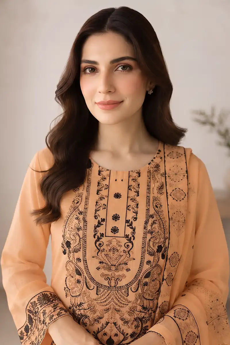 Princess by Breeza Fashion - 3PC Unstitched Embroidered Lawn Suit (Peach)