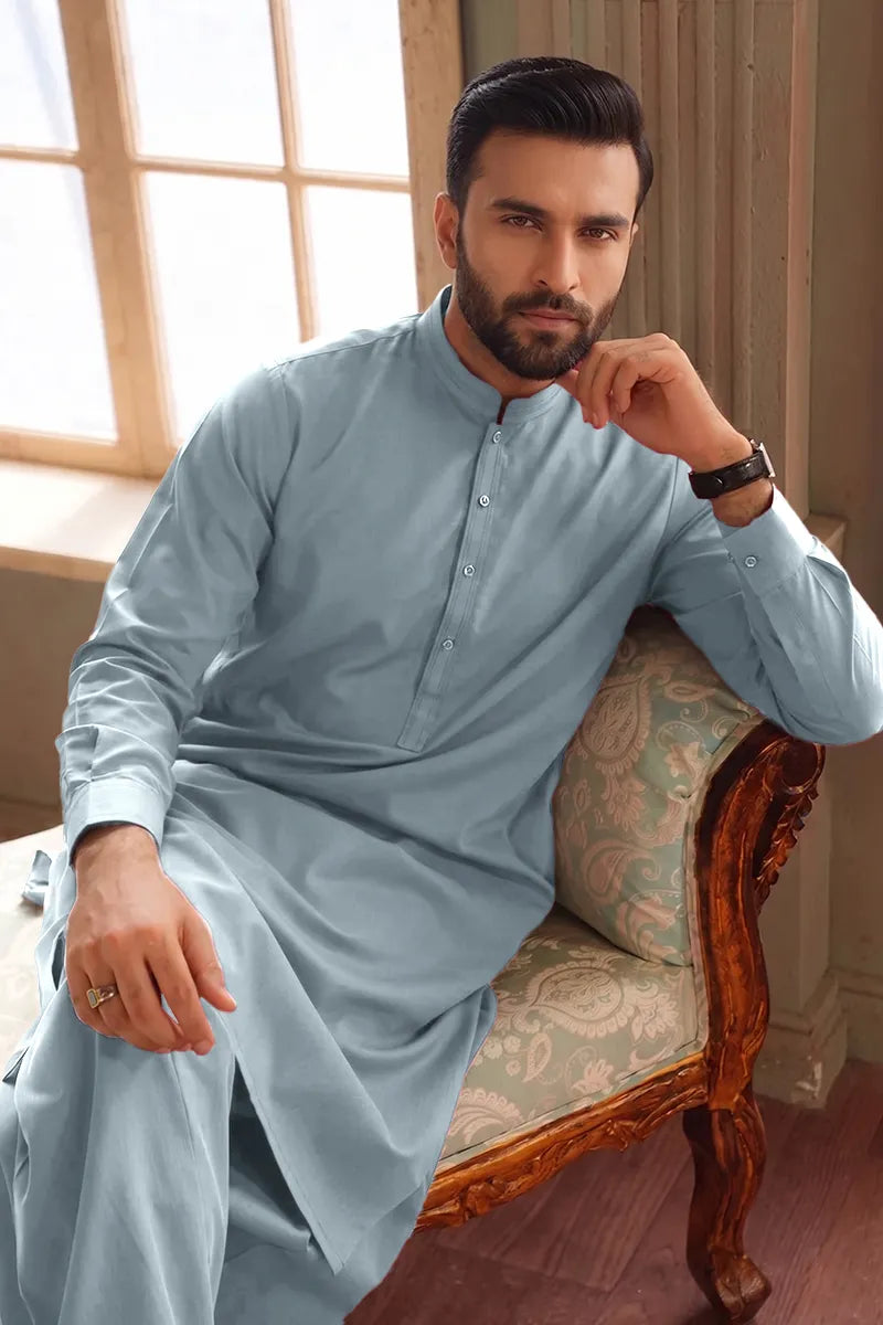 Men’s Wash & Wear Unstitched Fabric By KBC Fashion (Light Blue)