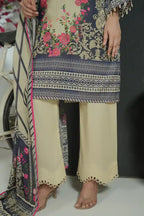 Mehrun by KBC Fashion Unstitched 3-Piece Lawn Collection (Charcoal Blue & Light Beige)