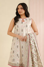 Nishat (Vol.4) - 3pc Unstitched Digital Embroidered Printed Lawn (Cream)