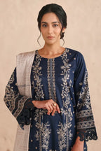 Vasal By Johra - 3PC Unstitched Embroidered Lawn Suit (Navy Blue)