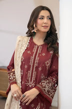 Aqua By Johra - 3PC Unstitched Embroidered Lawn Suit (Deep Maroon)