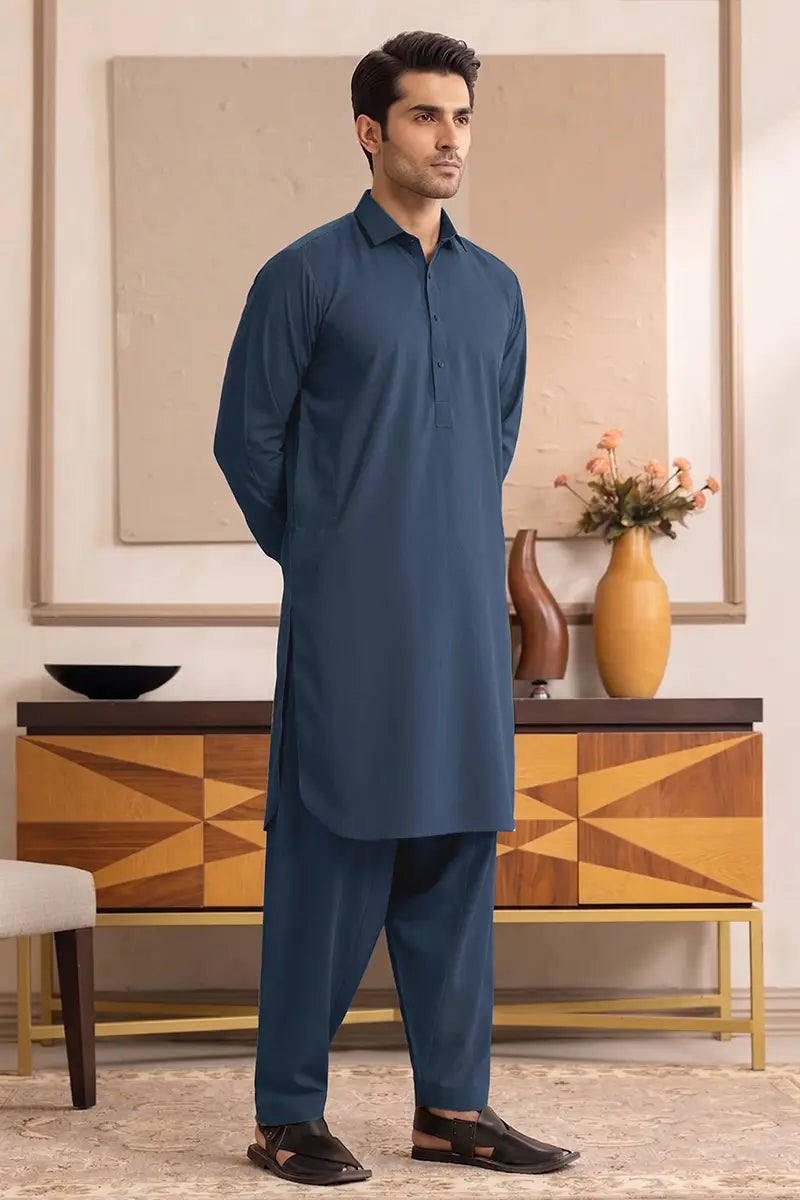 Yameen - Men’s Unstitched Cotton Fabric (Deep Teal Blue)