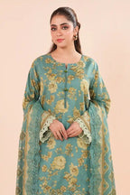 Zesh - 3PC Unstitched Embroidered Lawn Suit (Seafoam Teal & Muted Gold floral)