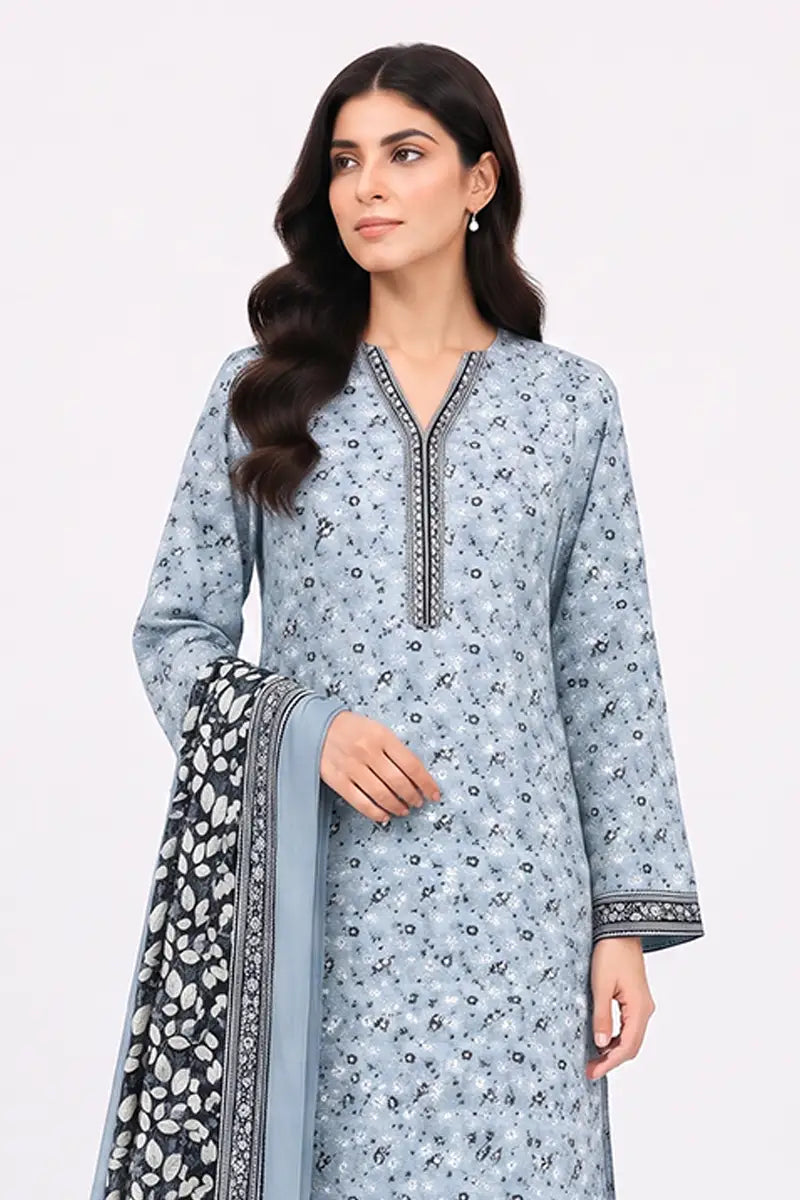Khaadi Pre-Fall Cambric Series V-6 - 3PC Unstitched Suit (Dusty Slate Blue)