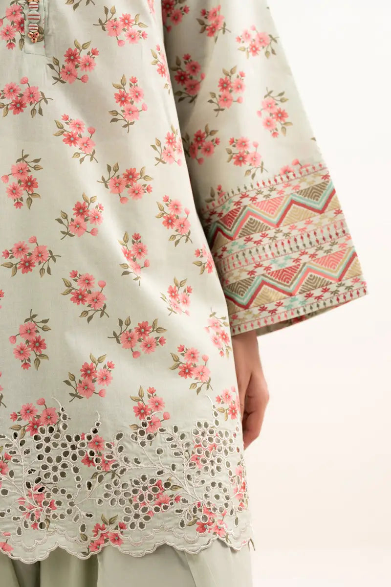 Sapphire Vol.7 - 3PC Unstitched Printed Lawn Suit (Pastel Green & Rose Pink Floral)