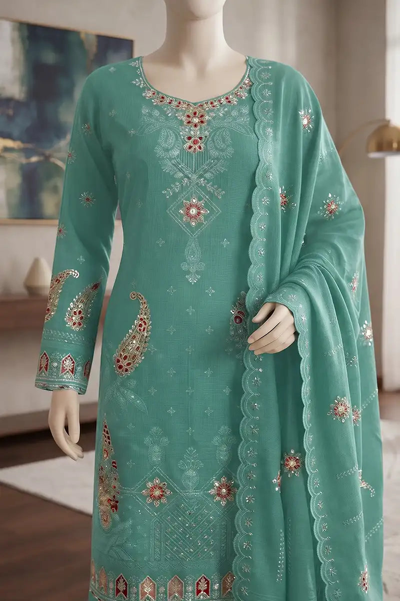 Marvi by Breeza Fashion - 3PC Unstitched Embroidered Lawn Suit (Sea Green)