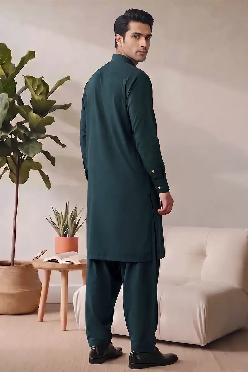 Saya Men’s Wash & Wear Unstitched Suit (Pine Green)