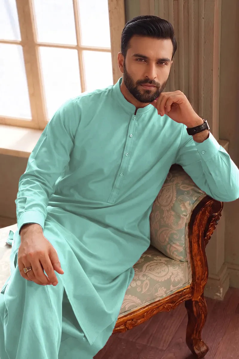 Men’s Wash & Wear Unstitched Fabric By KBC Fashion (Light Seafoam Green)