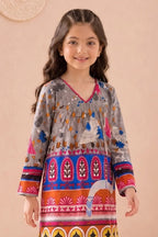 Ting Tone by Almeerah - Girls Unstitched 2-Piece Suit (8 to 12 Years) (Heather Gray & Royal Blue)