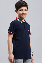 Boy's Textured Cotton Polo T-Shirt (Deep Midnight Navy)