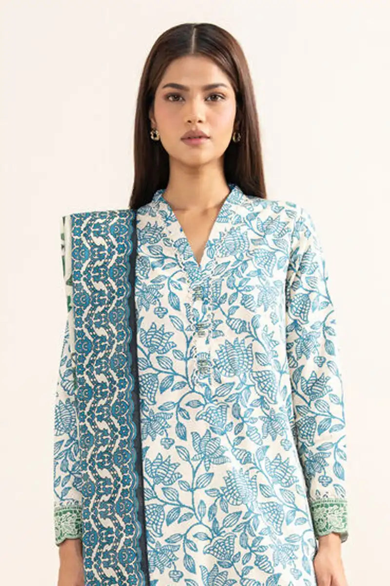 Sapphire Lawn Vol.08 - 3PC Unstitched Printed Lawn Suit (Off-White)