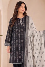 KBC 3PC Stitched Collection - Printed Lawn Suit (Charcoal Black)