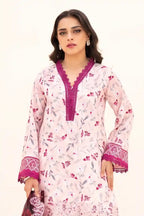 Zesh - 3PC Unstitched Embroidered Lawn Suit (Light Rose & Deep Plum)