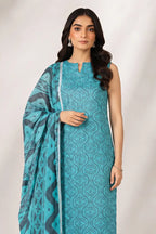 Sapphire Lawn Vol-09 - 3PC Unstitched Printed Lawn Suit(Turquoise Blue)