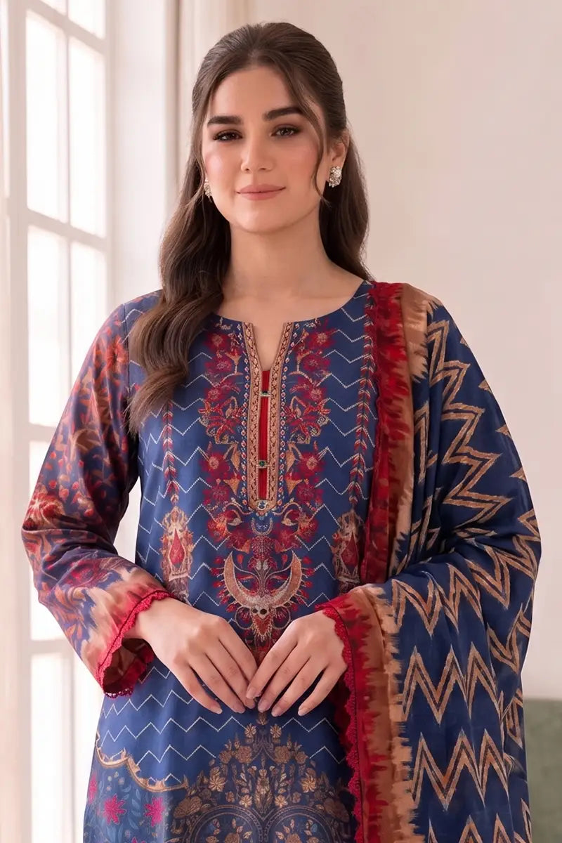 Roshaan by KBC Fashion Stitched 3-Piece Lawn Suit (Deep Indigo)
