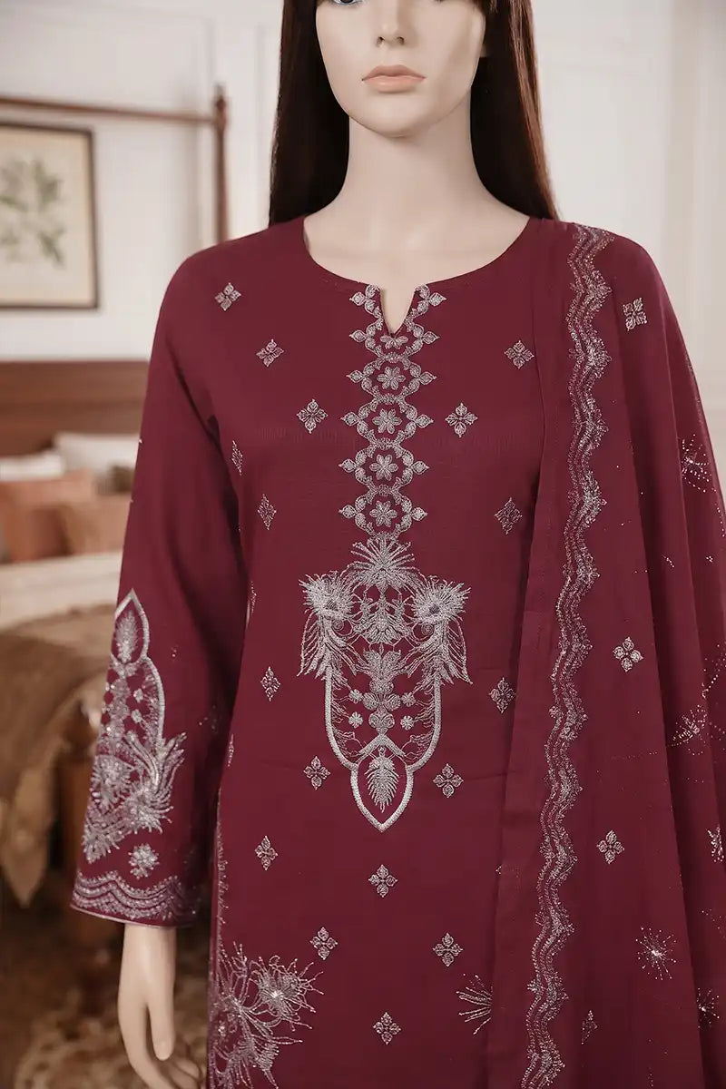 Arooj by Breeza Fashion - 3PC Unstitched Embroidered Lawn Suit (Maroon)