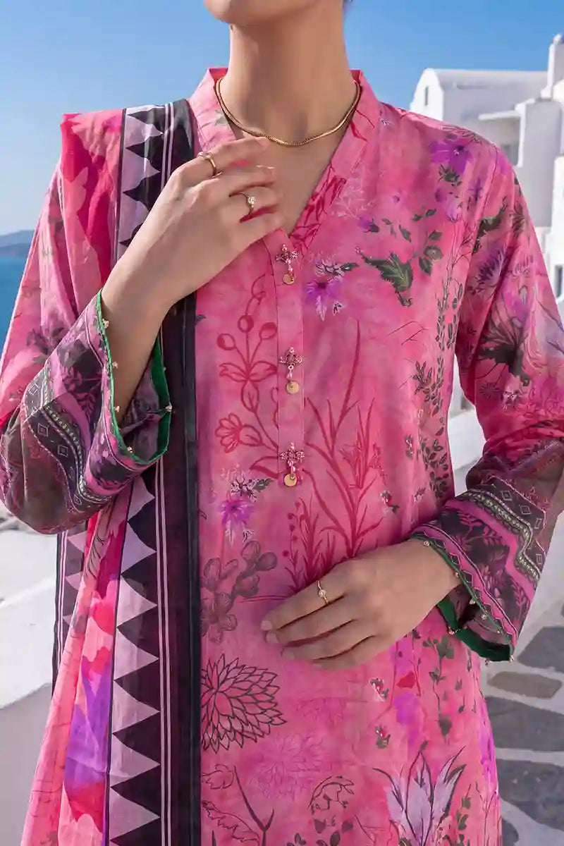 Aabruh Vol-1 3PC Unstitched Printed Lawn Suit (Bright Magenta Pink)