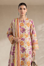 Khaadi (Vol.4) – 3 Piece Unstitched Printed Lawn Suit (Cream & Purple/Orange Floral)