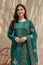 Millat - 3PC Unstitched Embroidered Lawn Suit (Teal Green)