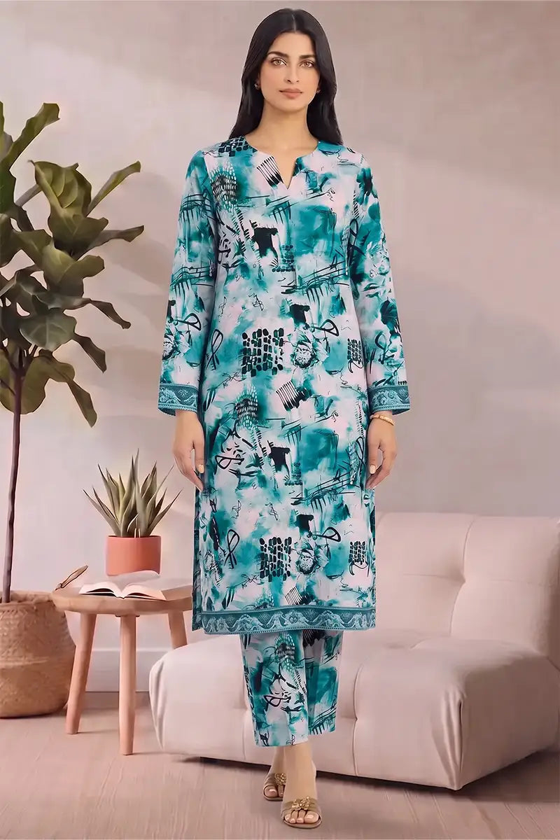 Bonanza Unstitched Lawn 2-Piece Same Print Suit (Deep Teal)