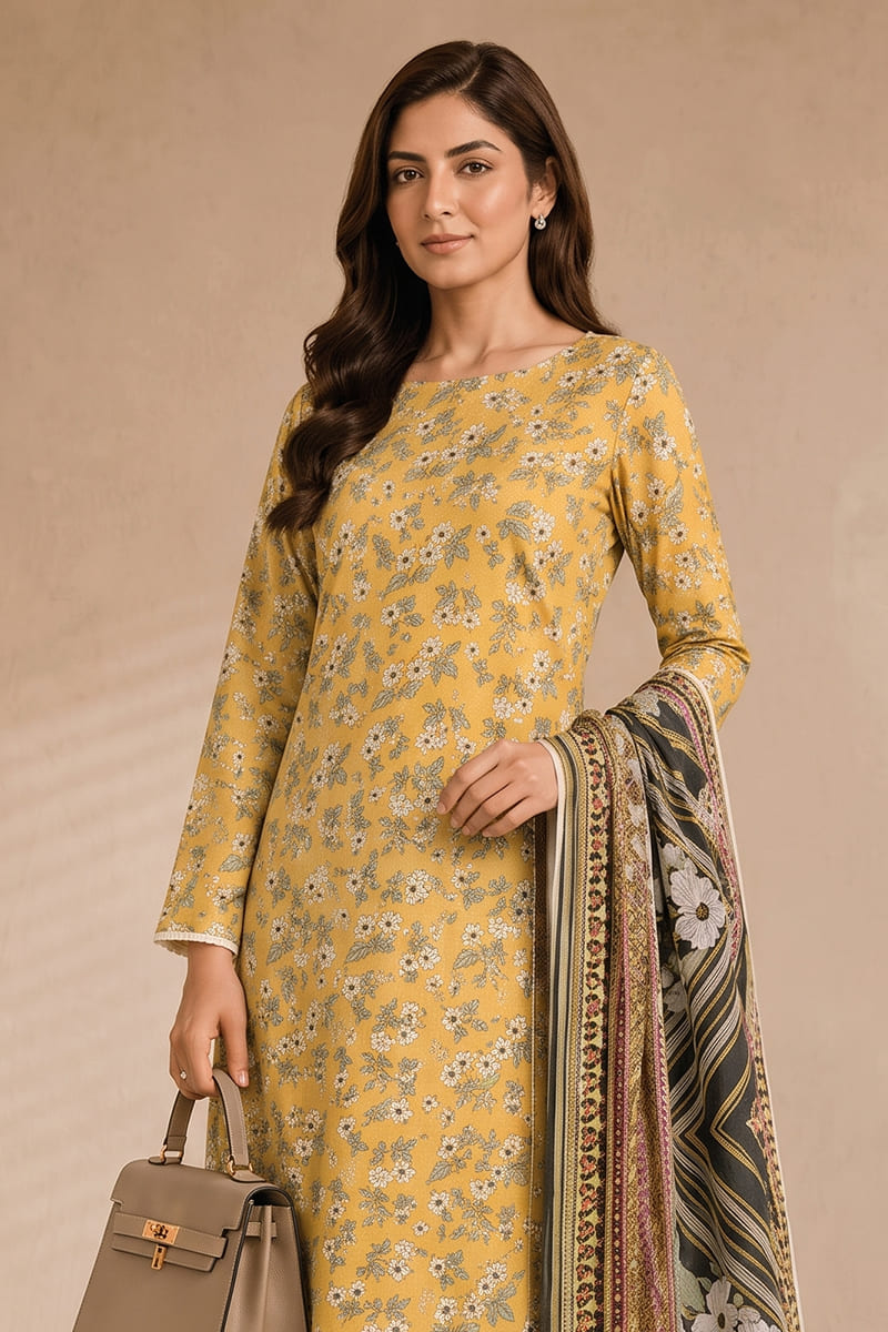 Khaadi (Vol.5) – 3 Piece Unstitched Printed Lawn Suit (Muted Mustard Gold)