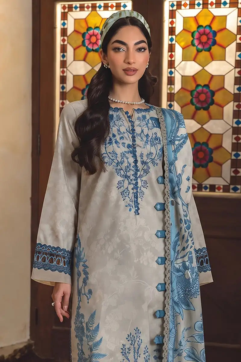 Jade Classic Cambric Collection Vol-05 - 3 Piece Unstitched Printed Suit (Light Beige)