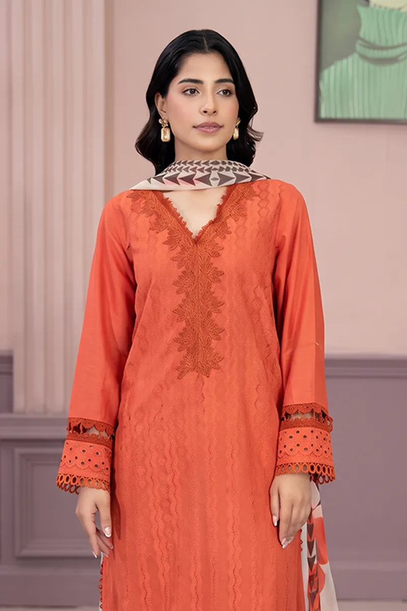 Gul-e-Seher By Johra - 3PC Unstitched Chikankari Lawn Suit (Burnt Orange)