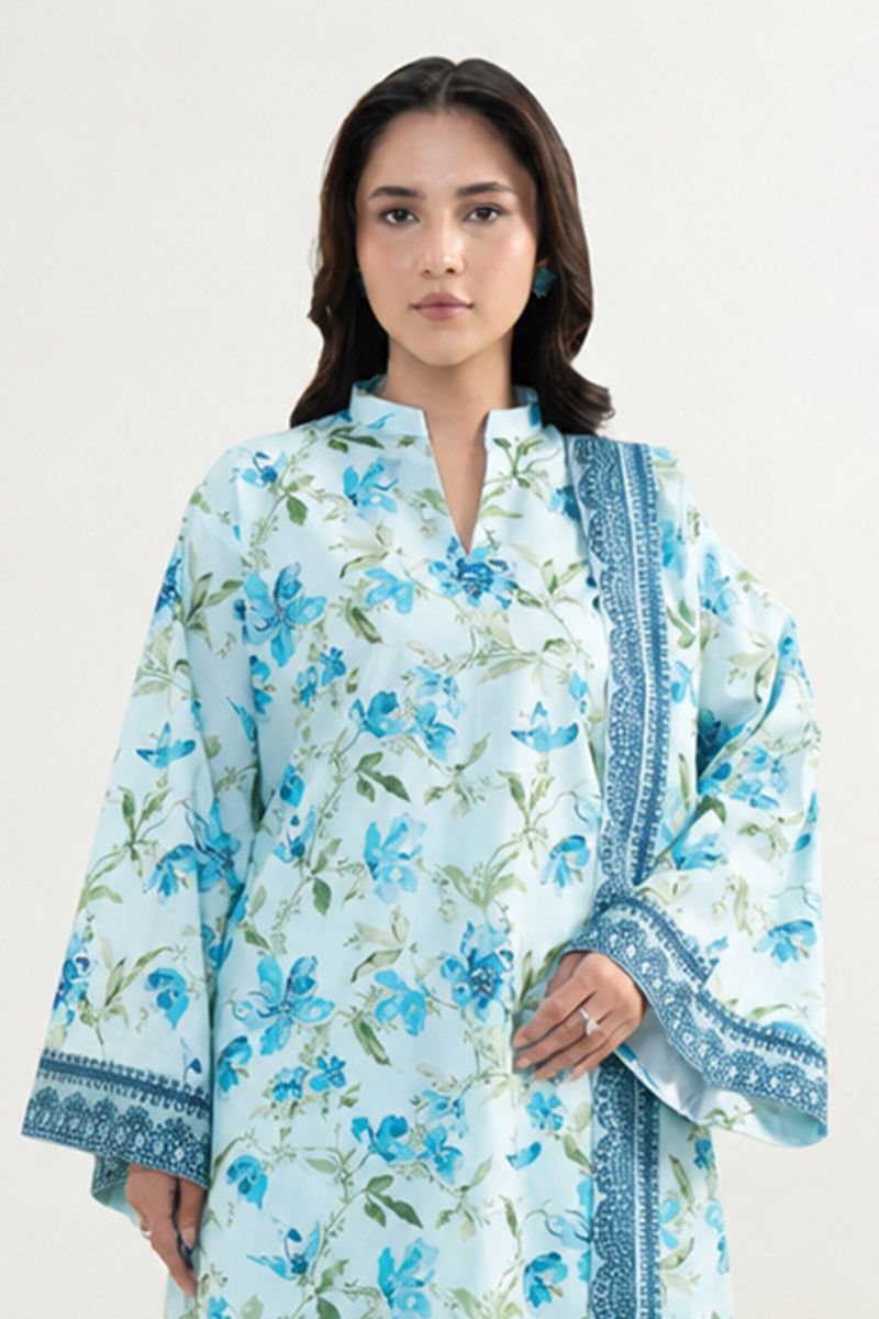 Nishat (Vol.4) - 3pc Unstitched Digital Embroidered Printed Lawn (Light Aqua & Cerulean Blue)