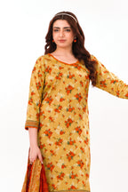 Zesh - Drop Fourteen Printed Series 3PC Unstitched Lawn Suit (Mustard & Red)