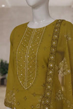 Pariyon Ki Rani by Breeza Fashion - 3PC Unstitched Embroidered Lawn Suit (Mustard Green)