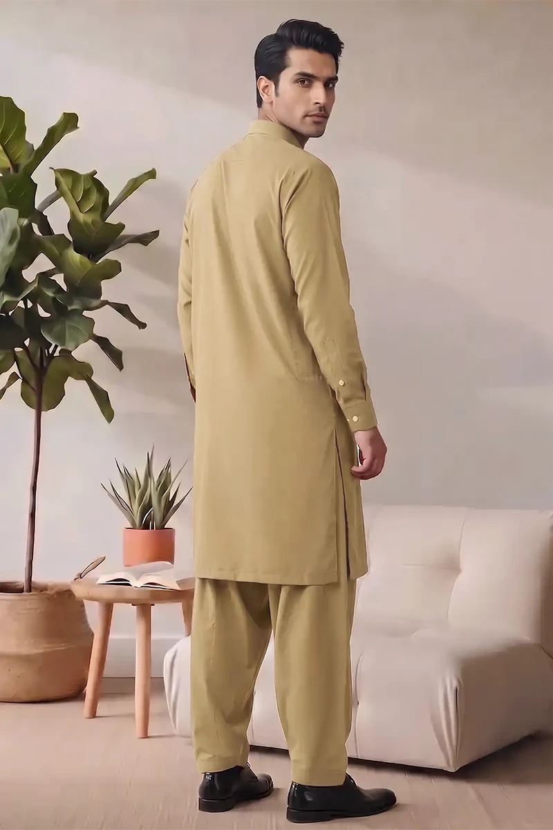 Saya Men’s Wash & Wear Unstitched Suit (Olive)