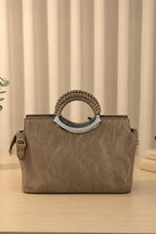 Top Handle Faux Leather Satchel Bag For Women (Warm Taupe)