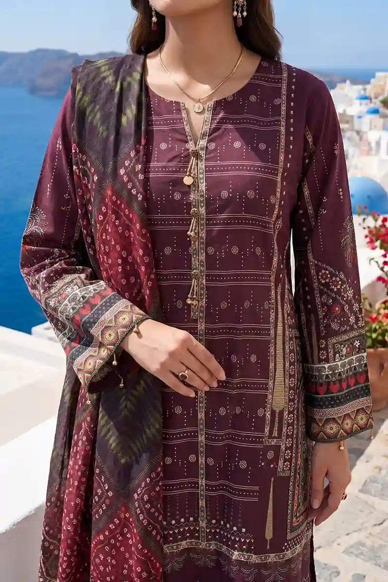 Aabruh Vol-1 3PC Unstitched Printed Lawn Suit (Deep Maroon)