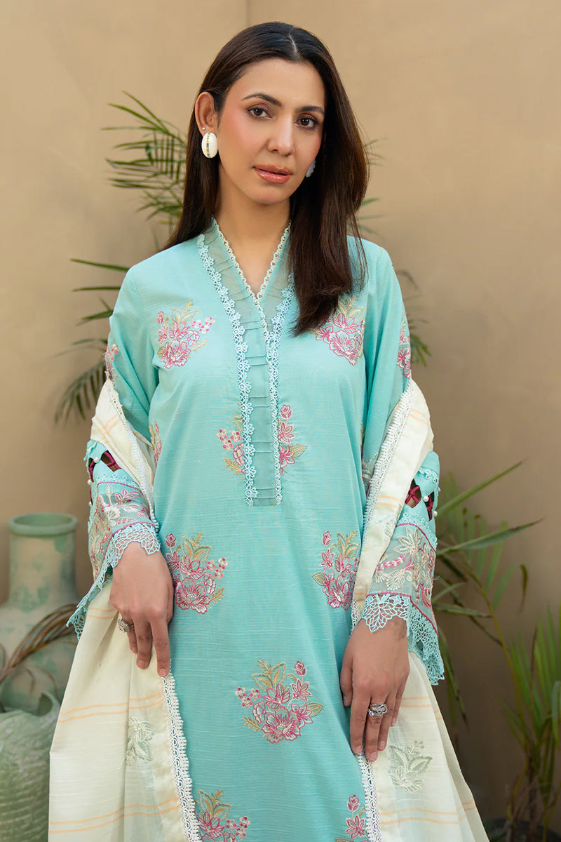Khimar By Johra - 3PC Unstitched Embroidered Lawn Suit (Ice blue & White)