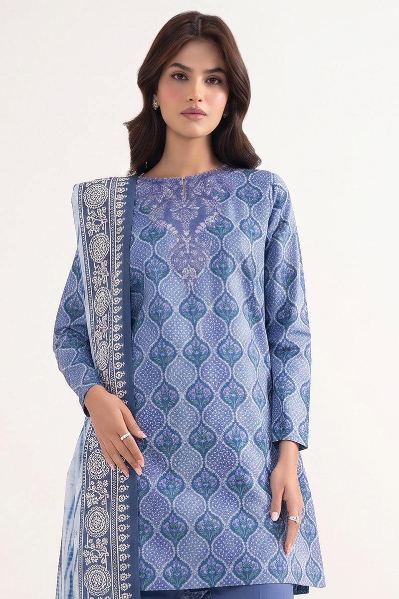 Sapphire - 3PC Unstitched Embroidered Printed Lawn Suit (Cornflower Blue)