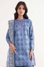Sapphire - 3PC Unstitched Embroidered Printed Lawn Suit (Cornflower Blue)