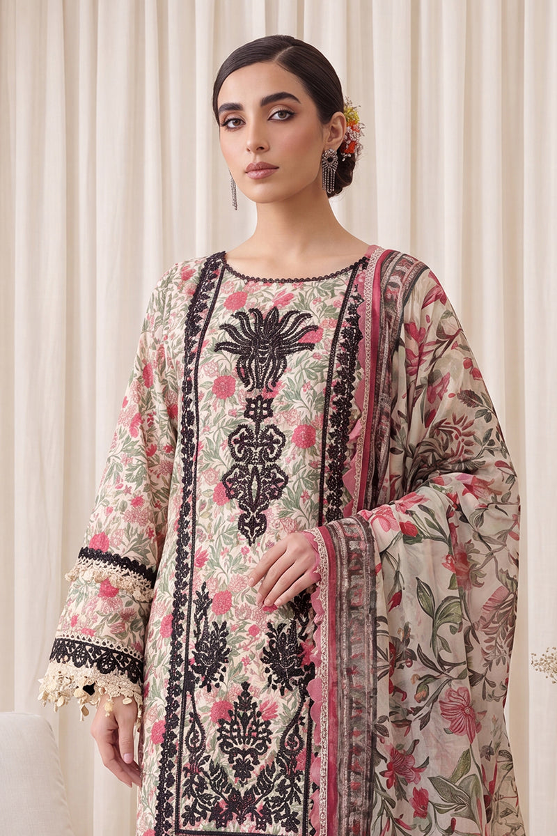 Gul Rang By Bareezé – 3-Piece Unstiched Printed Classic Lawn (Pale Cream & Salmon)