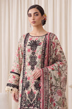 Gul Rang By Bareezé – 3-Piece Unstiched Printed Classic Lawn (Pale Cream & Salmon)