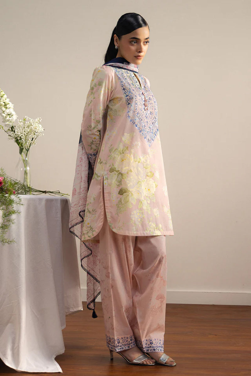 COCO By Zara Shahjahan - 3-Piece Unstitched Printed Lawn Suit (Pastel Rose)